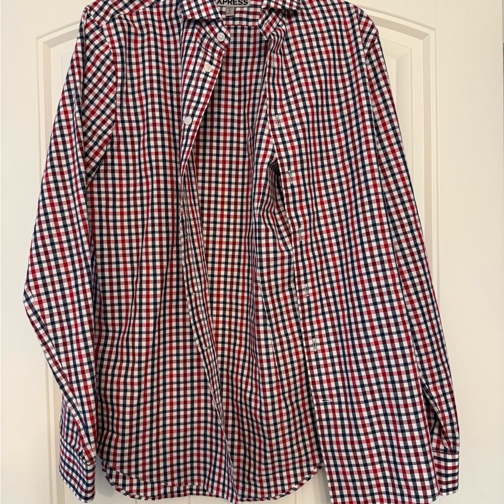 Express Red and Blue Checkered Dress Shirt